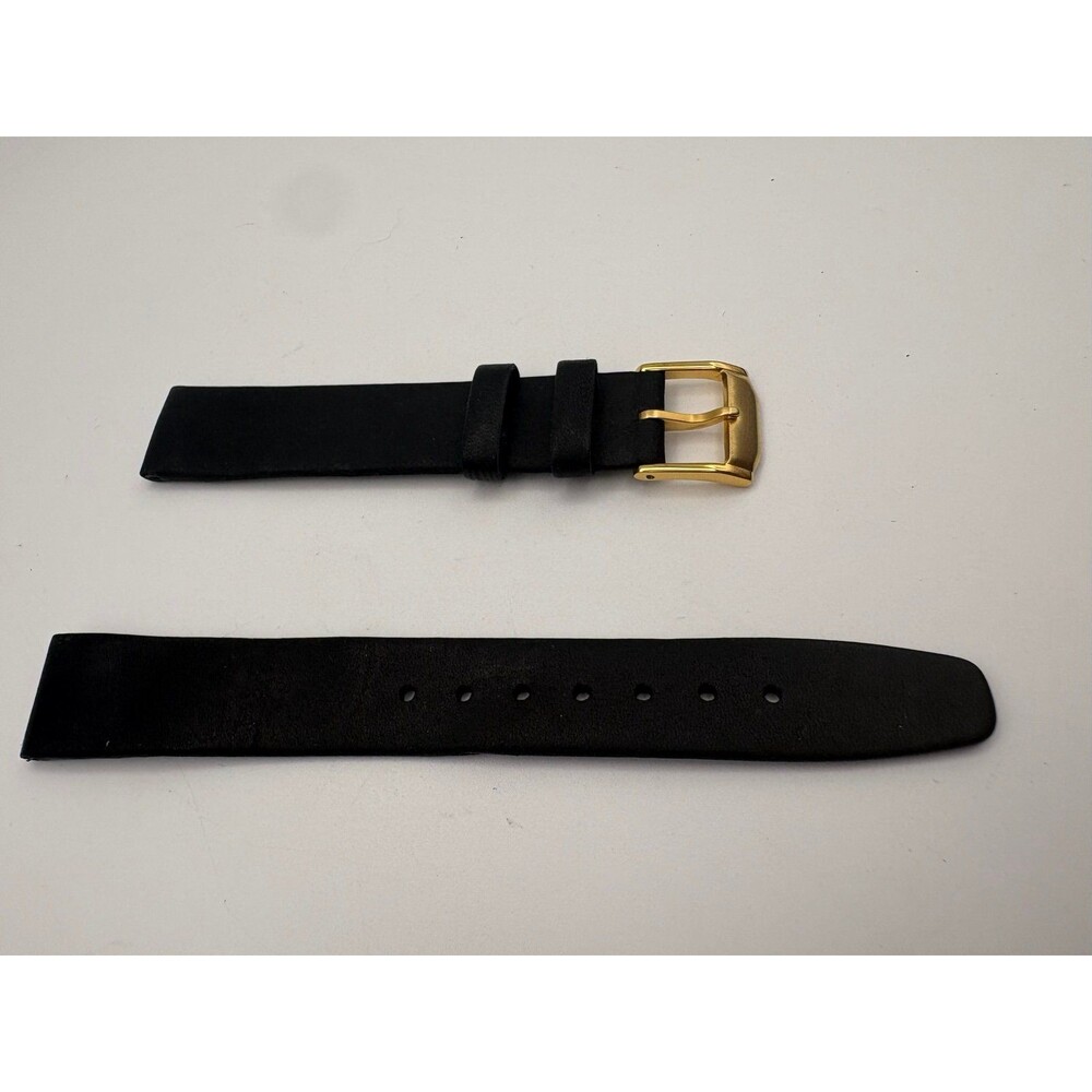 Hadley-Roma Genuine Calfskin Watch Strap 16mm Black Gold Tone Buckle